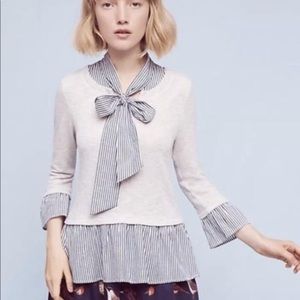 Anthropologie SUNDAY IN BROOKLYN Grey Blue Bow tie stitch Top S